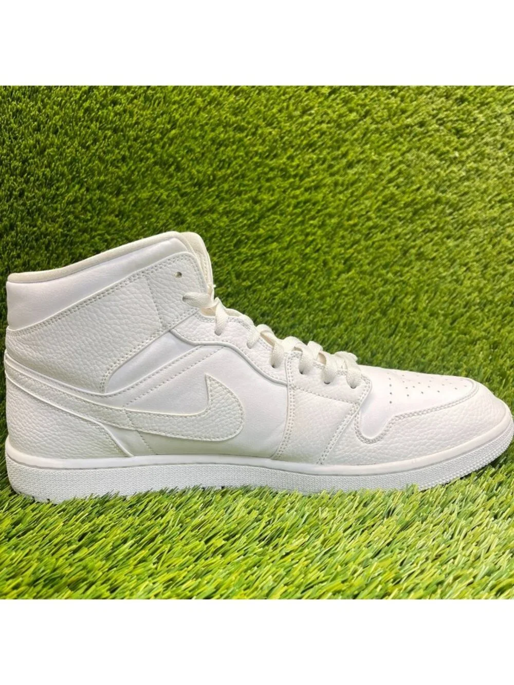 Nike Air Jordan 1 Mid Triple White Mens Size 14 Leather Basketball Shoes Sneaker